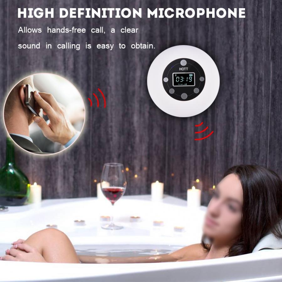 Mini Bluetooth Wireless Waterproof Shower Speaker with Suction Cup Time Digital Display FM Radio Mic Handsfree Steore Output