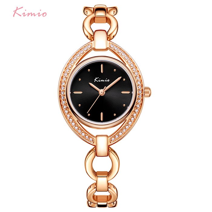 Kimio mærke kvinder luksus krystal unik urskive ur rosa guld hul armbånd kjole ure dame diamant rhinestone armbåndsur: 5467