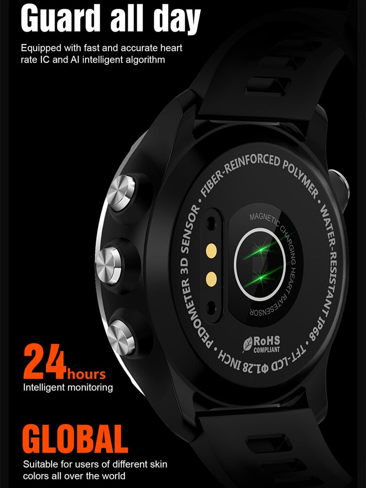 Buitensporten smartwatch hartslagmeter  ip68 waterdichte smartwatch heren fitnesstracker met lange batterijduur