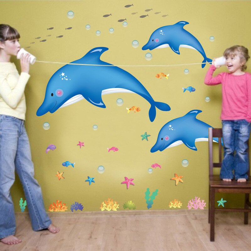 Cartoon Underwater Dolphin Fish Starfish Bubble Bath Sticker For Kid Bathroom Wall Decor Children Nursery home decorations