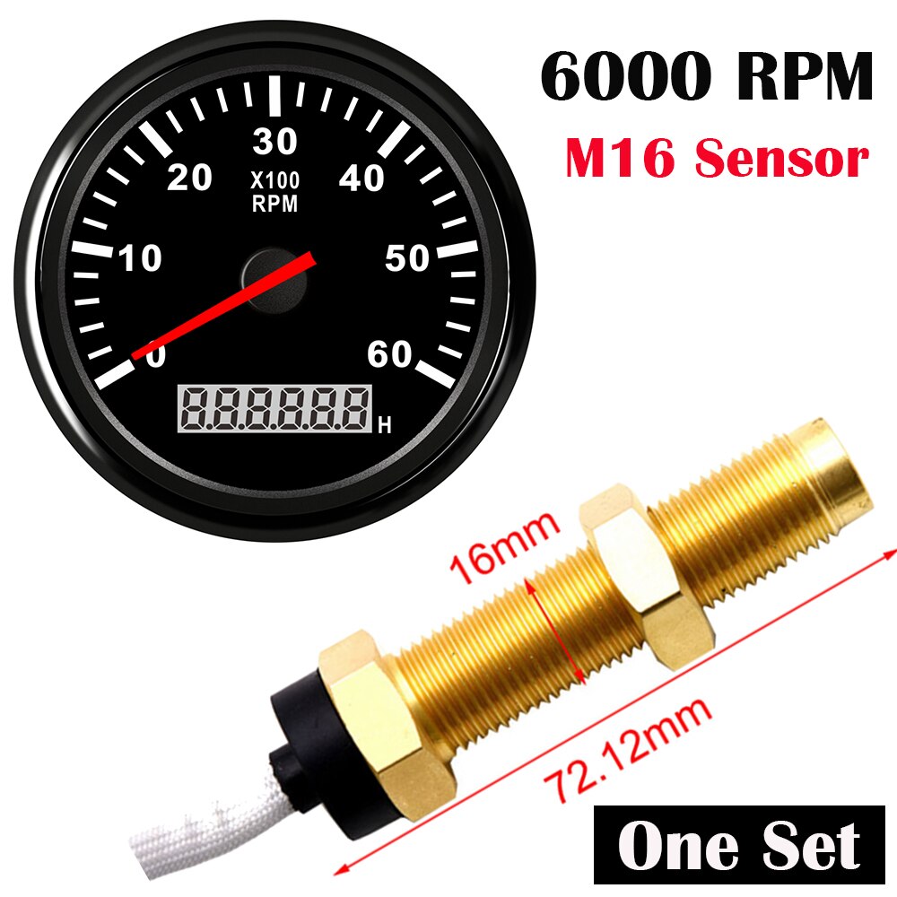 Universal 85mm Tachometer Car Marine TachoMeter Gauge with Hourmeter 3000,4000,6000,8000RPM Boat Tachometer 12V/24V toerenteller: BN 6000 with M16