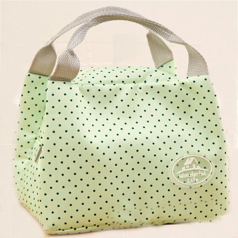 Portable Insulated Oxford Cloth Lunch Bag Thermal Food Picnic Lunch Bags For Women Kids Men Print Lunch Box Bag Tote: green dot