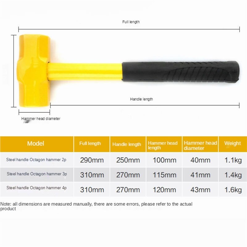 High Carbon Steel Square Hammer 2p3p4p Rubber Handle Non-slip Hand Tool Hammer For Industrial Buildings