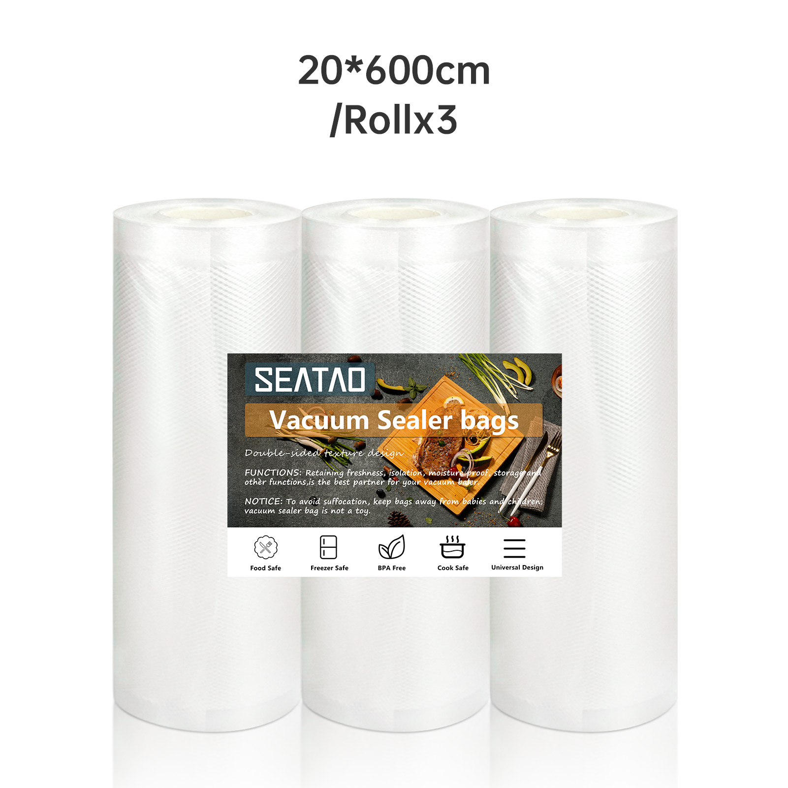 Worki próżniowe SEATAO do żywności Zgrzewarka próżniowa Żywność świeża, długa przechowywanie 12+15+20+25+28cm*600cm Rolki/partia worków do pakowania próżniowego: green