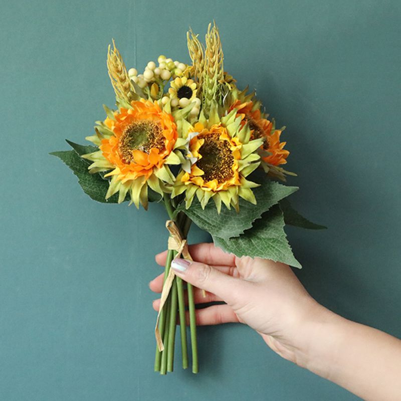Artificial Sunflower Simulation Flower Bouquet Wedding Holding Flowers Home Garden Party Decorations