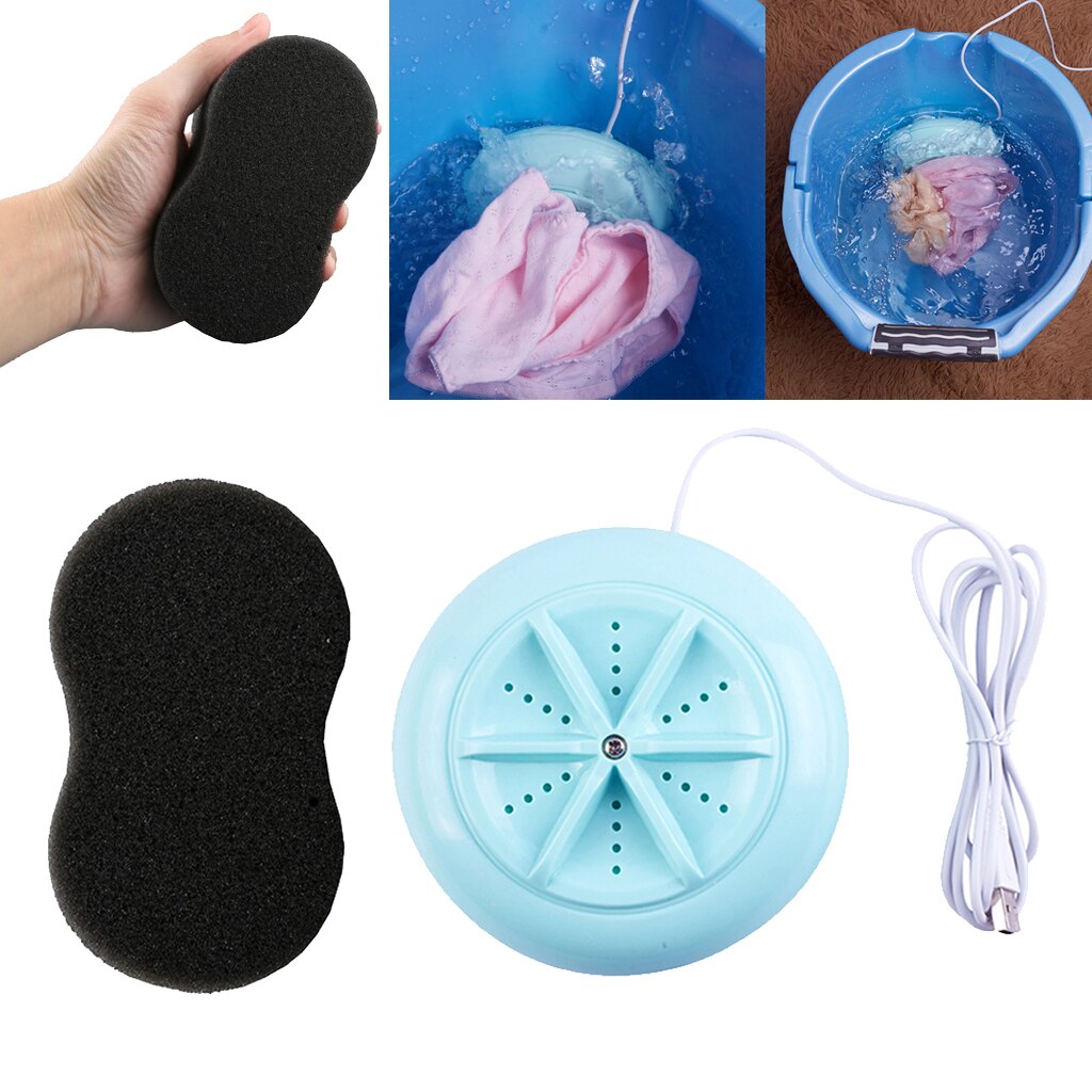 Portable Washing Machine + Sponge Makeup Brush Travel Camping Motorhome Blue