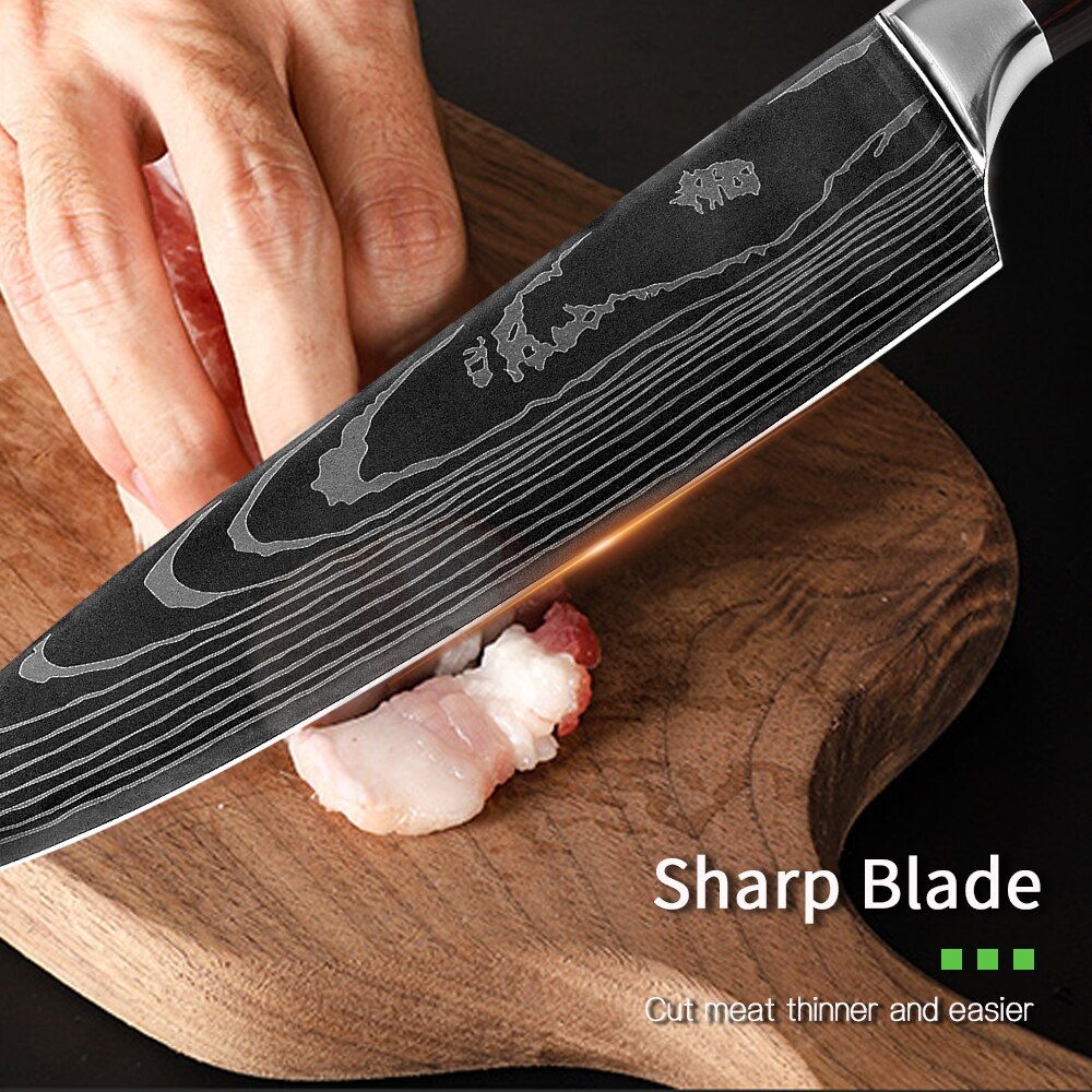 QING Kitchen Knife Set Non-stick Chef Knives Set High Carbon Stainless Steel Cooking Paring Cutting Slicing Cleaver