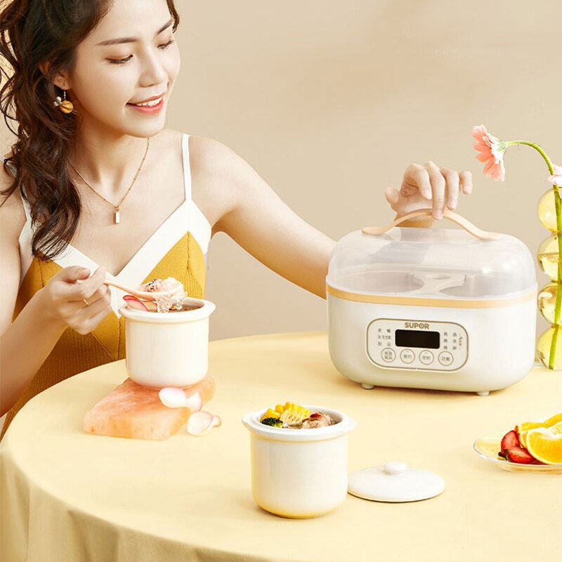 220V 1L Electric Slow Stewing Machine Portable Ceramic Stewer Multi Cooker Stewing Cooker With 2 Inners