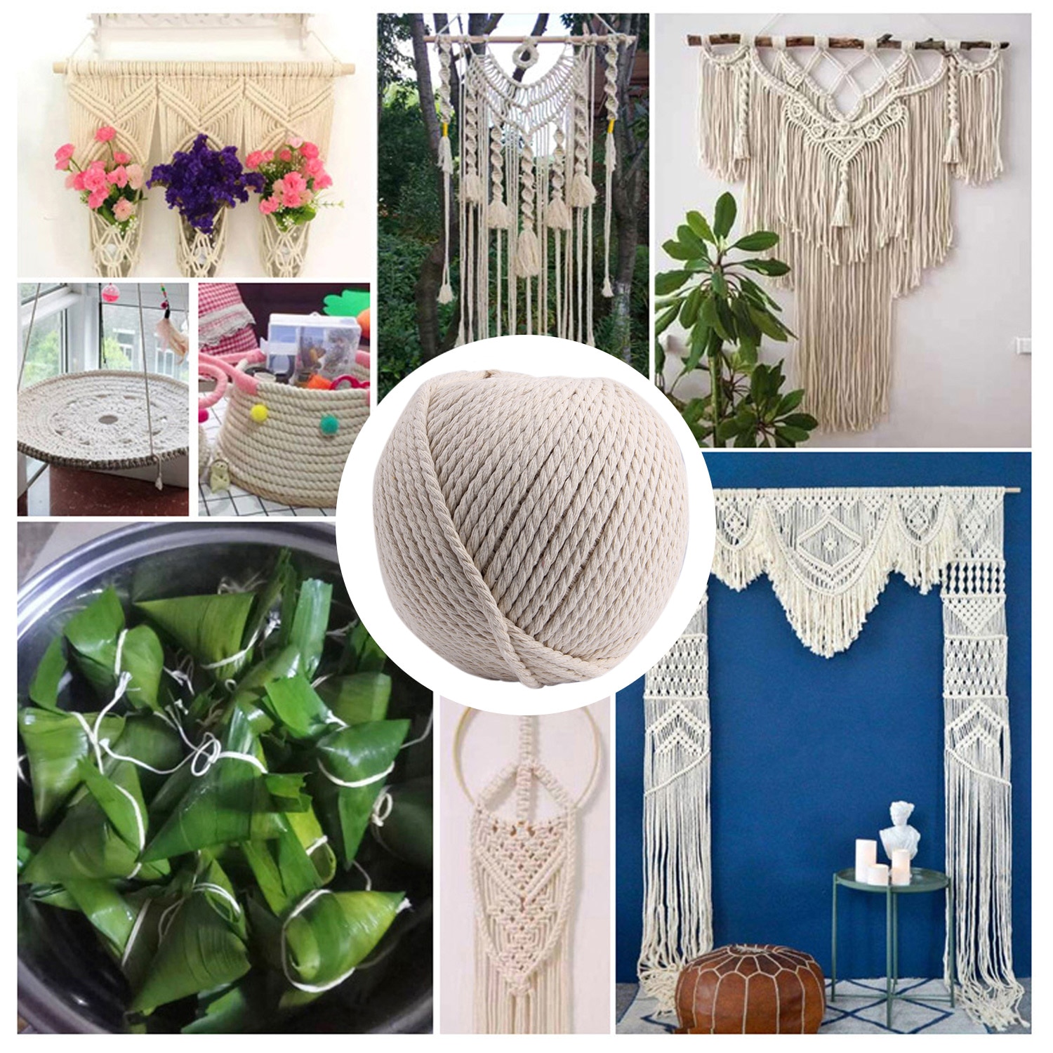 1 Roll Cotton String Macrame Cord Rope Bakers Twines for Dream Catcher Dreamcatchers Baking DIY Crafts Christmas 4mm 87yd