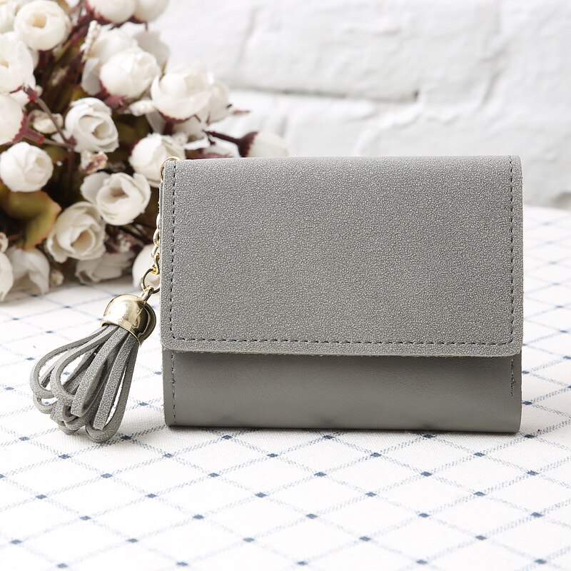 Bolsa feminina de estilo novo com borla geada, 30% de desconto, carteira curta, carteira zero, carteira de estudante carteira de couro feminino: Gray