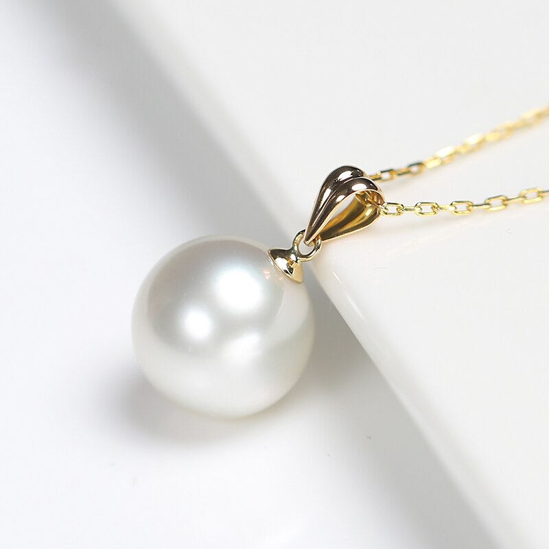Real Big White Pearl Pendant For Women,11-12mm Natural Freshwtaer Pearl Pendant 18k Yellow Gold Chain Necklace Jewelry