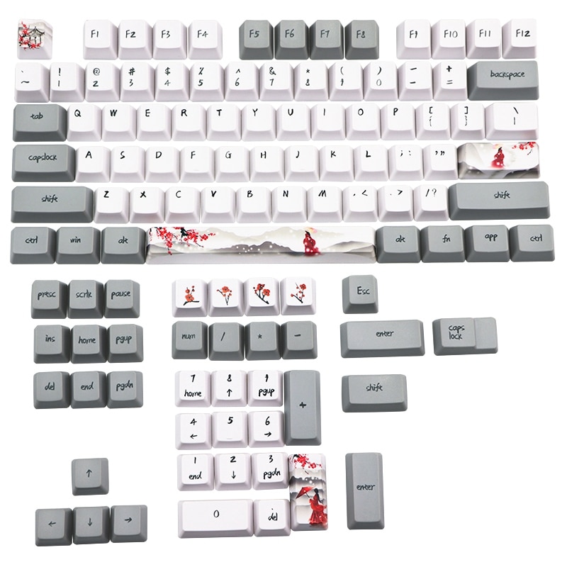 113 Keys Pbt Keycap 5 Zijden Dye-Sublimatie Cherry Profiel Key Cap Mechanische Toetsenbord Keycap Set Wangjiang Pruimenbloesem