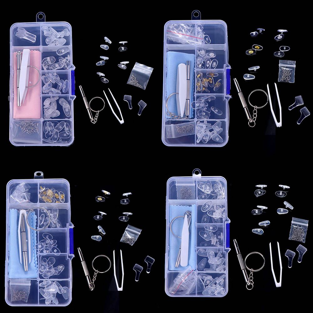Brillen reparatur set Silikon Nasen pads Ersatz optische Brille Reparatur werkzeug Teile sortiert Kit Schrauben dreher Pinzette Ohr haken
