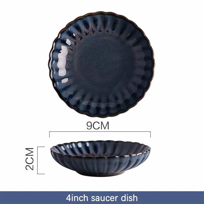 Dinner Plates Food Plates Dish Salad Soup Bowl Klin Glaze Blue Plates and Bowls Set Dinnerware Set Dishes for Restaurant: saucer dish