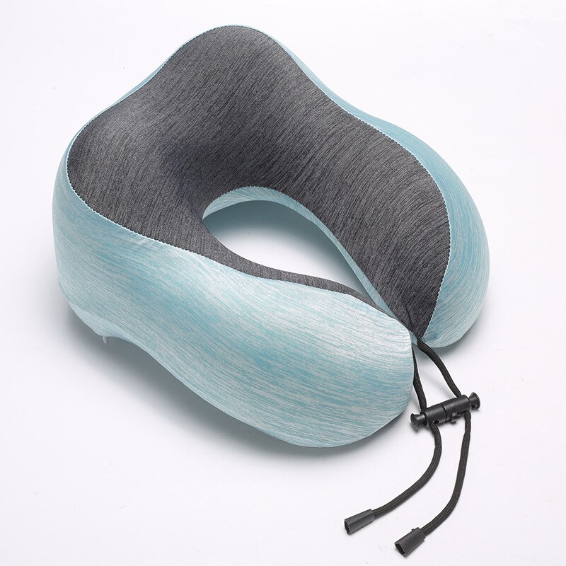 Almohada de espuma de memoria en forma de U para el cuidado de la salud Cervical, almohada suave de viaje, almohada para avión, cojín azul para el cuello