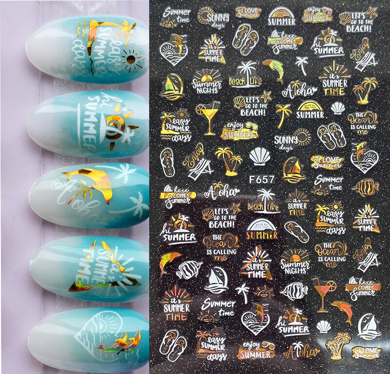 3D Stickers Voor Nagels Genieten Zomer Tijd Seaside Nail Sticker Folie Nail Art Decoraties Manicure Decoraciones Accesoires