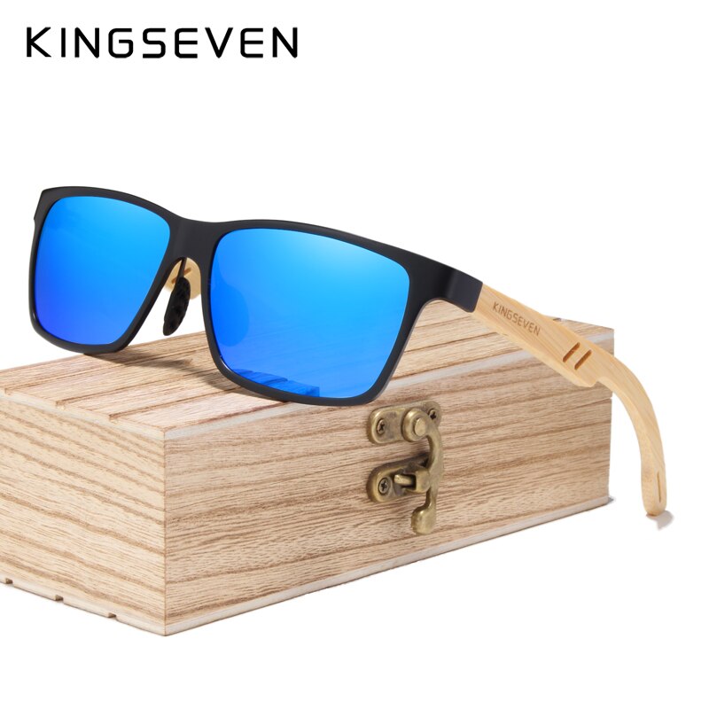 KINGSEVEN Polarized Aluminum+Bamboo Natural Wooden Handmade Sunglasses Men UV400 Eyewear Women Sun Glasses