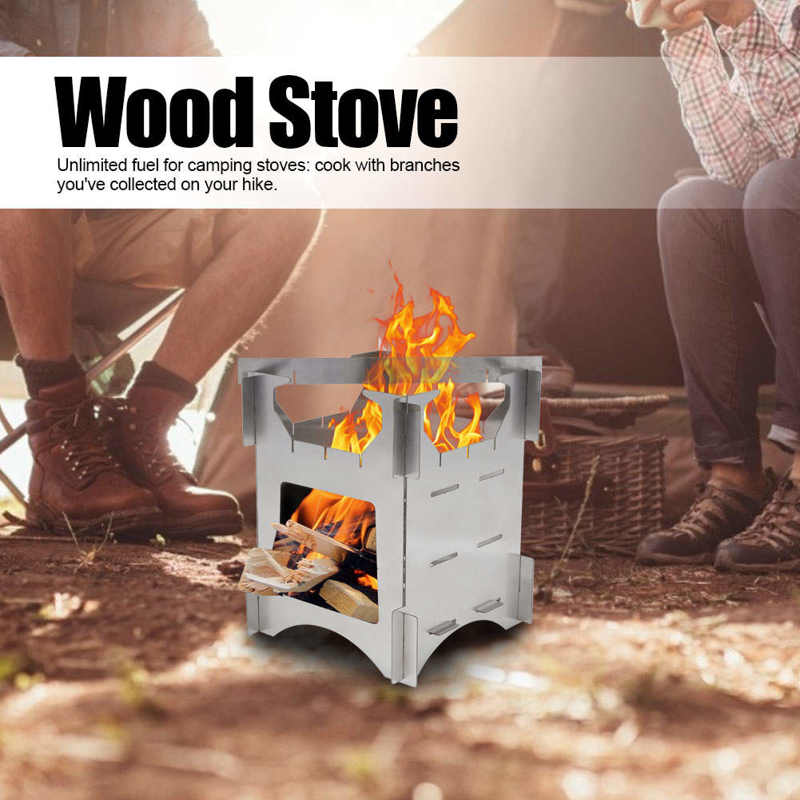 Stainless Steel Gas Stove Portable Folding Wood Burning Stove Mini Cooker for Outdoor Camping Travel Hiking Picnic Cooker