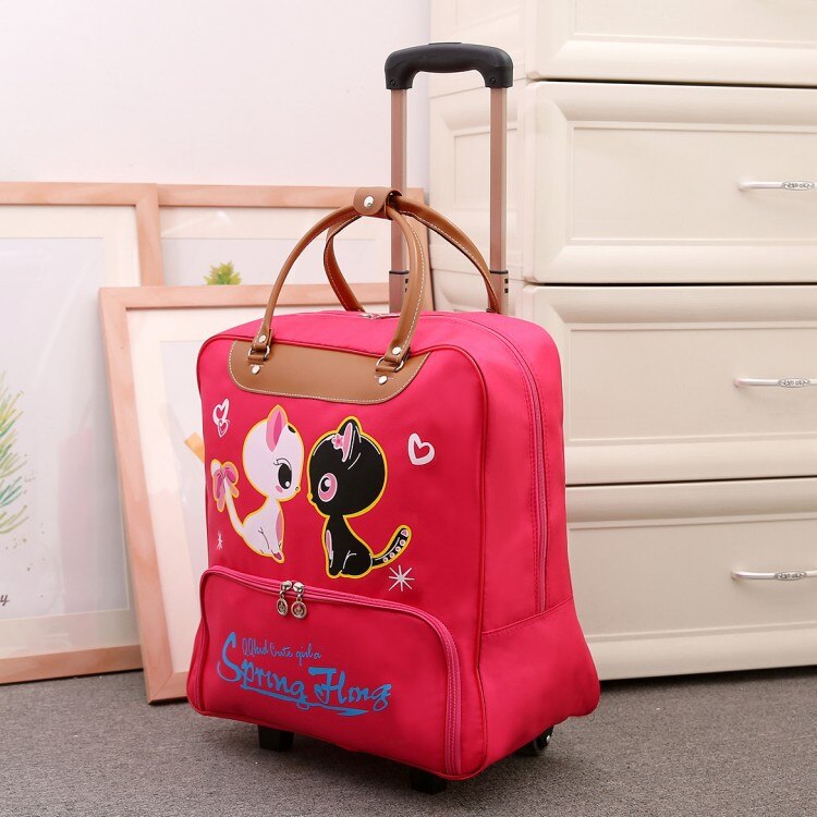 Imperméable à l'eau haute oapacité sac de voyage épais Style valise à roulettes chariot bagages dame hommes voyage sacs valise à roulettes Suplies: Rose Red B3