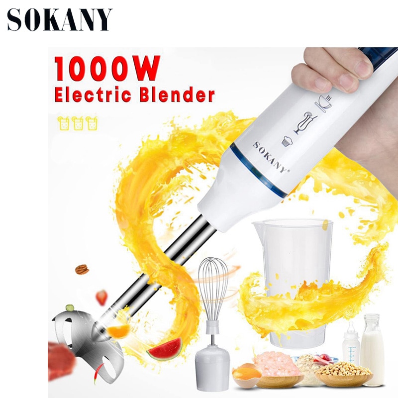 Sokany 3 in 1 elektrisk blender 2 hastigheder 1000w fødevarer mælk dejen blender køkken håndmikser æg tæppebanker eu plug