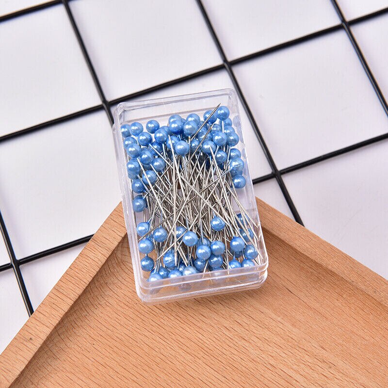 100 stk synåle glashoved perle symaskine nåleholder hovedstifter: Blå