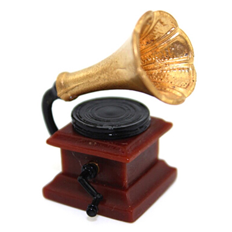 1:12 Retro Grammofoon Met Record Meubels Mini Fonograaf Accessoires Diy Miniatuur Poppenhuis Poppenhuis Miniatuur