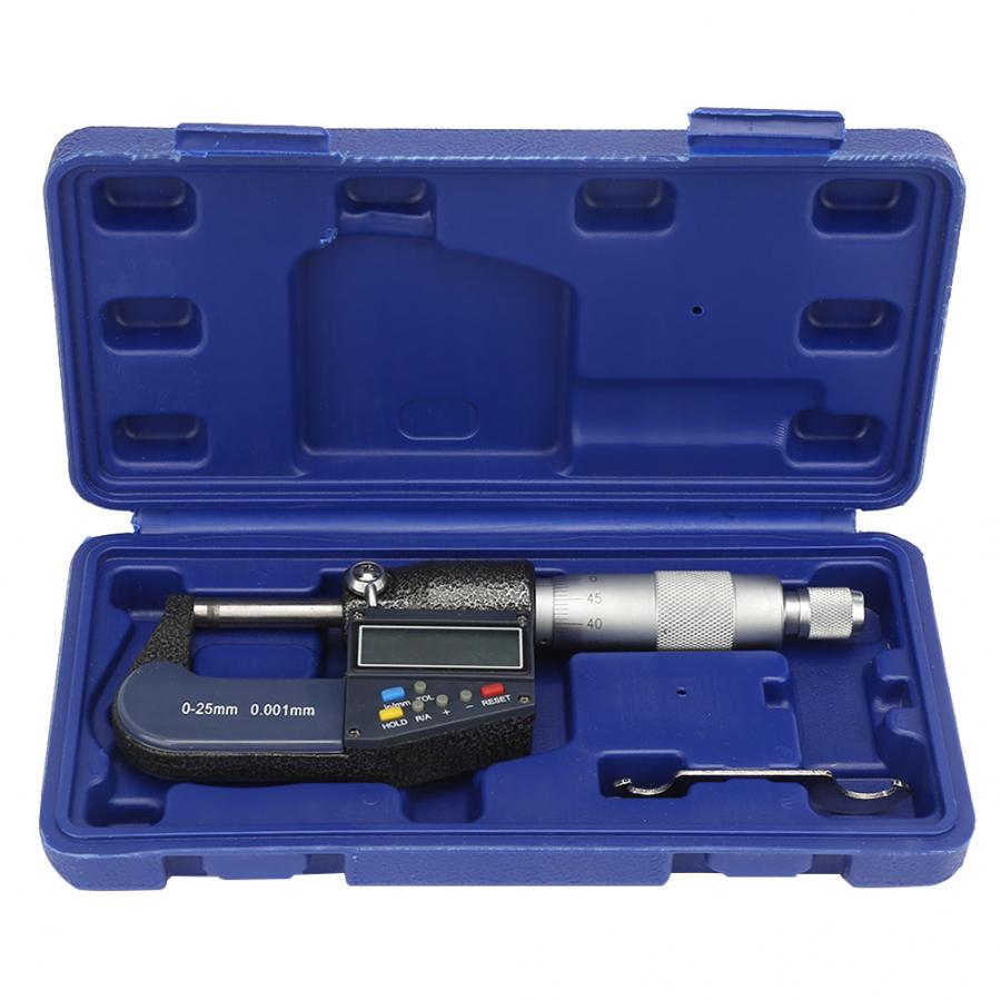 Måleværktøj 0-25mm elektronisk digitalt mikrometer 0.001mm tykkelsesmåler og skruenøgle sæt mikrometro digital