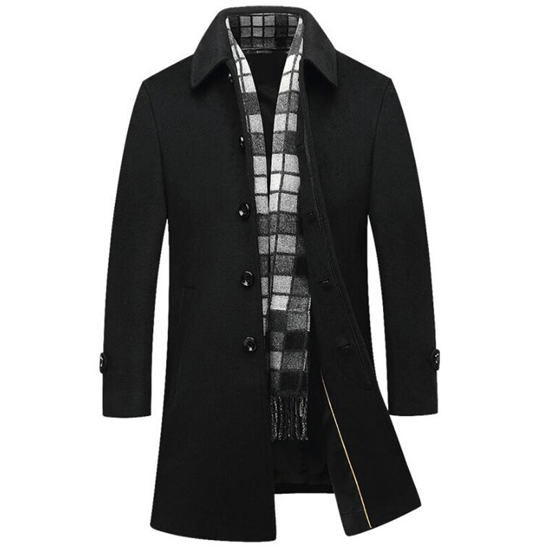 Brand Long Wool Coat Men Pea Coat Jacket Wool Blends Slim Cotton Winter Jackets Mens Woolen Overcoat abrigo hombre: L