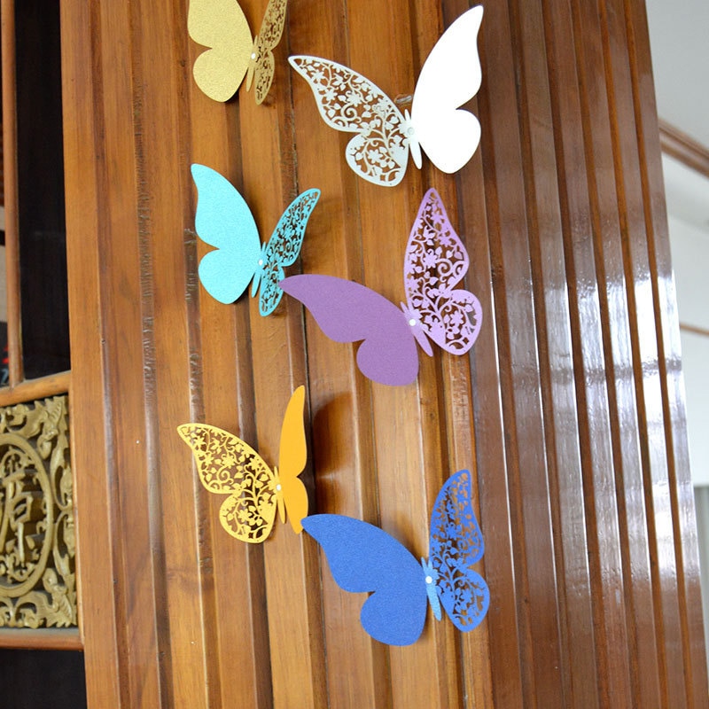 12 stücke Halben hohl 3D Schmetterling Zauberstab Aufkleber für Hochzeit Hause dekoration Schmetterlinge auf sterben Zauberstab zimmer Dekor Mehrfarbig aufkleber