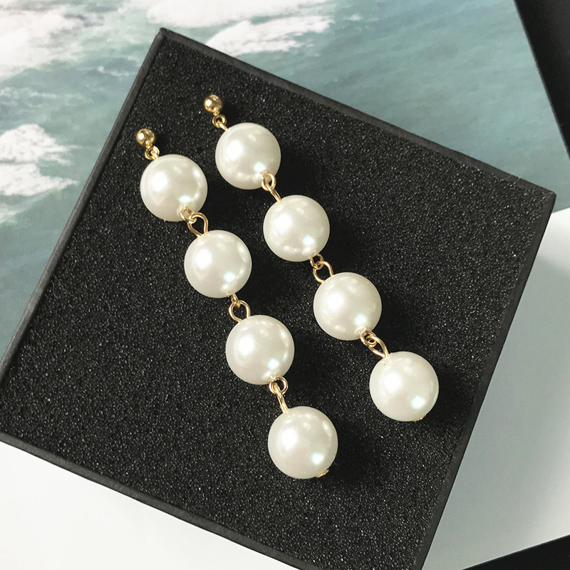 Trendy oorbellen voor dames met imitatieparels, lange oorbellen met witte ronde parels, trouwoorbellen met hanger, koreaanse sieraden oorbellen: Donker goud