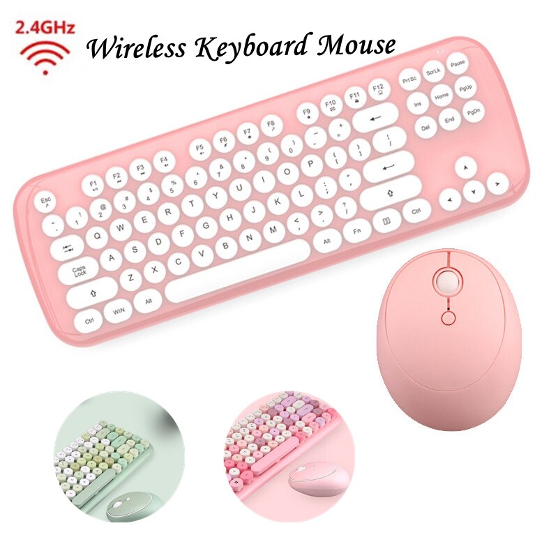 2.4GHz Wireless Keyboard Mouse Set USB Office Gaming Keyboard And Mouse Pink Combo For Notebook Laptop Desktop PC Gamer