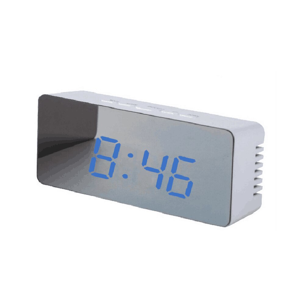 12H/24H Digitale Display Wekker Spiegel, Led Desktop Digitale Tafel Klokken, night Lights Thermometer Digitale Wandklok: blue light