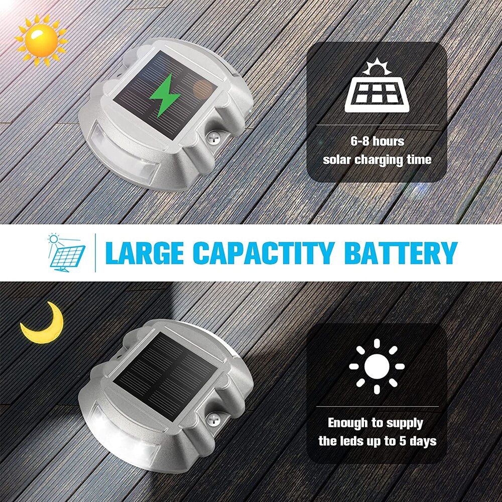 Solar Deck Lights Driveway Dock Lights IP67 Waterproof Outdoor Warning Step Lights for Driveway Sidewalk Garden Pathway Yard