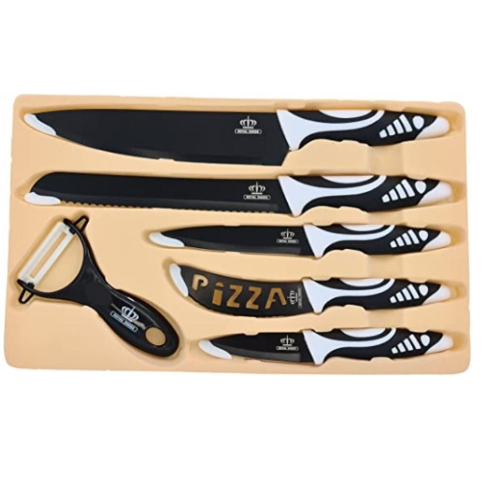 Royal swiss juego de cuchillos de 6 piezas (5 piezas + cuchillo incluye pelador) en color negro