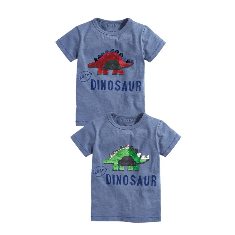 Camiseta con dibujo de dinosaurio tiburón para niños, ropa con lentejuelas, cambio de Color, verano,: T8085 Dinosaur / 7 años