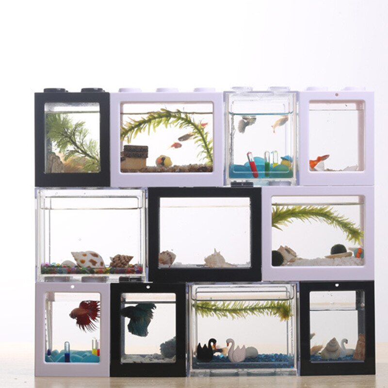 Aquarium Fish Bowl Tank USB Mini Aquarium Fish Tank With LED Lamp Light Home Office Desktop Tea Table Decoration Accessories