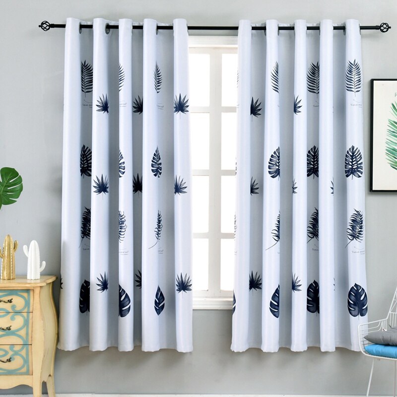 Banana leaf short Pastoral semi shading curtains for Living Room /Kitchen/Bedroom /Window short curtains finished PC014&30: black leaf / Grommet Top