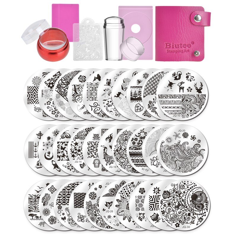 30/10pc Nagel Platten + Klar Gelee Silikon Nagel Kunst Stempel Schaber mit Kappe Stanzen Vorlage Bild Platten nagel Stempel Platte Werkzeug: Elfenbein