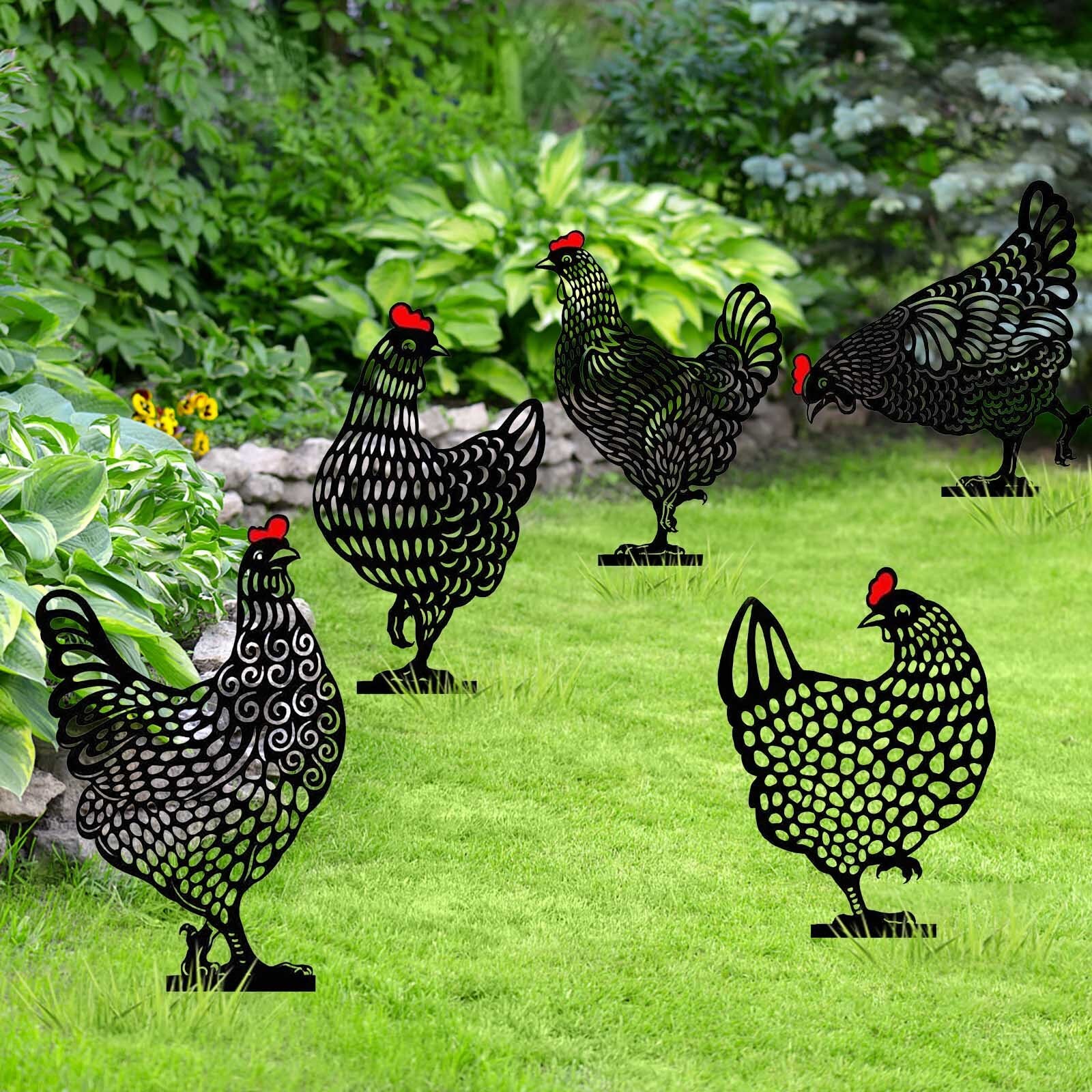 Metal Chicken Art Crafts Garden Ornaments Outdoor Garden Backyard Lawn Stakes Hen Garden Yard Crafts Decoration #G