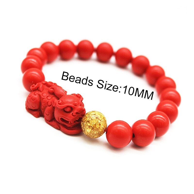 Pixiu Natürliche Stein Armband Männer Frauen Chinesischen Feng Shui Pi Xiu Roten Perlen Armband Gold Reichtum und Gute Glück Unisex armbänder: 10MM