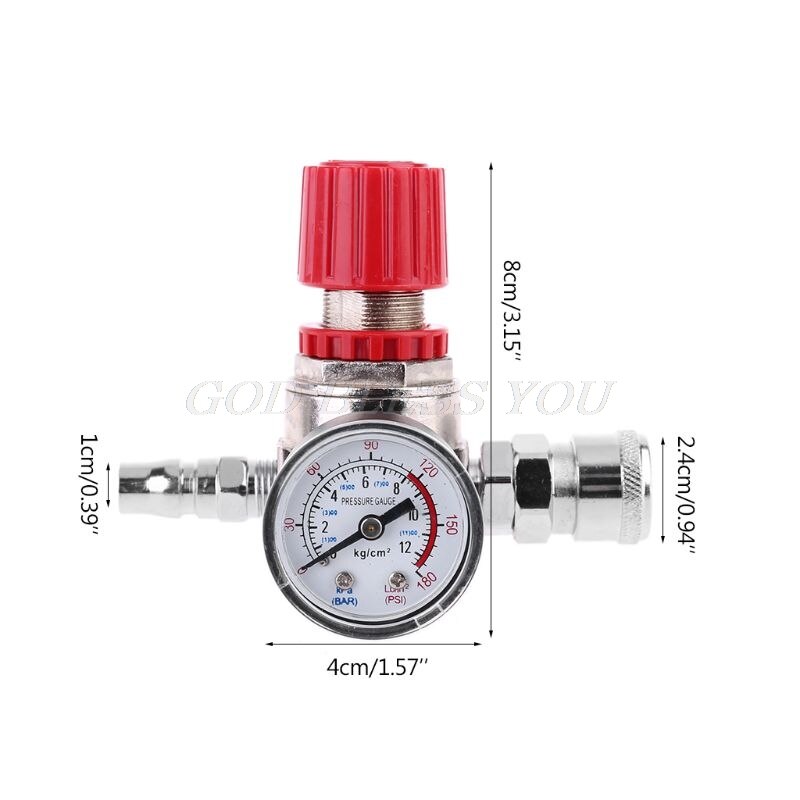 Pressure Regulator Switch Valve Gauge w Male/Female Connector for Air Compressor