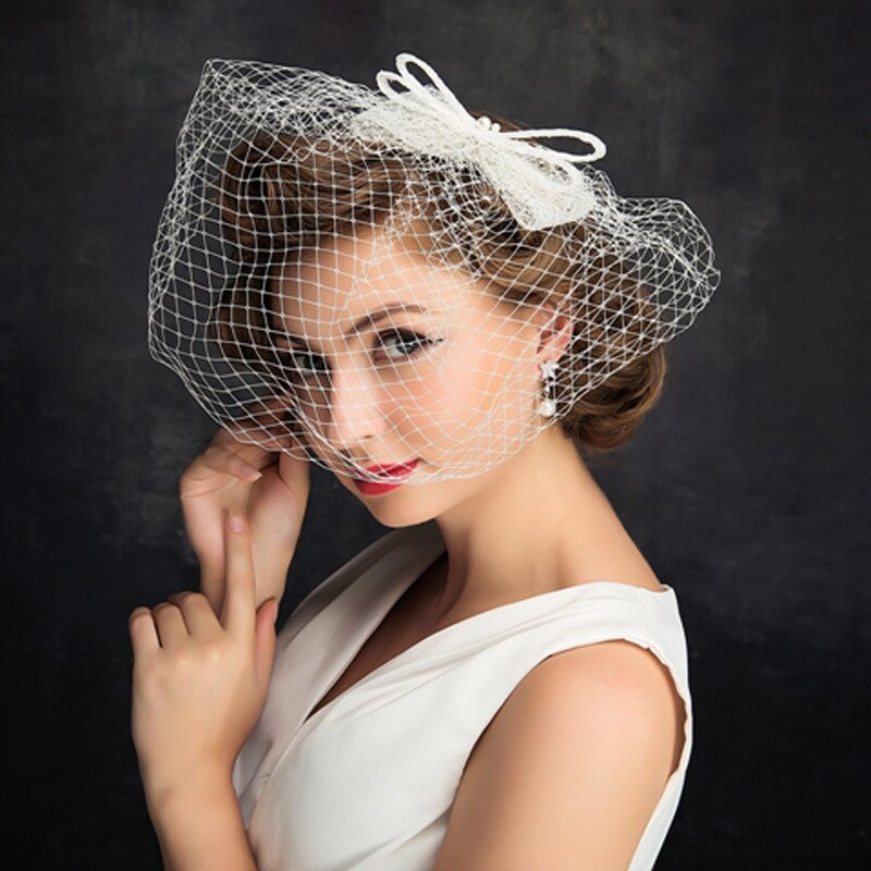 Noeud blanc mariage cage à oiseaux voile visage voiles filet visage mariage voile mariage Acsessoire pour cheveux Accesorios De Boda