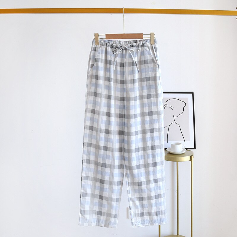 Pyjama en coton à carreaux pour femmes, pantalon ample, taille élastique, décontracté, simple, confortable, doux, pour la maison, printemps, 2022: Gray1 / M