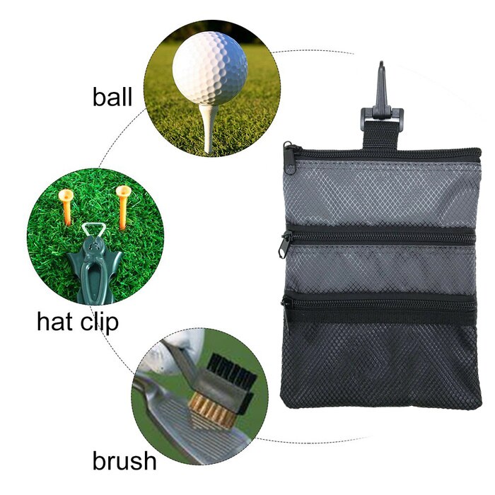Upgrade Multi Pocket Golf Tee Pouch with Zipper and Clip Hook to Bags Durable Nylon Valuables Holder for Men Women
