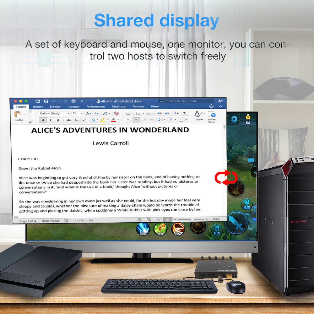 2 port usb kvm 4k switcher hdmi-kompatibel splitter for deling av skjermtastatur mus adaptiv edid/hdcp dekryptering