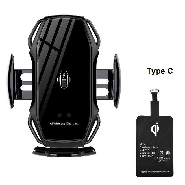 Cargador de coche inalámbrico A5 de 10W, soporte de teléfono de carga rápida con sujeción automática para iPhone 11, Huawei y Samsung: For Type C