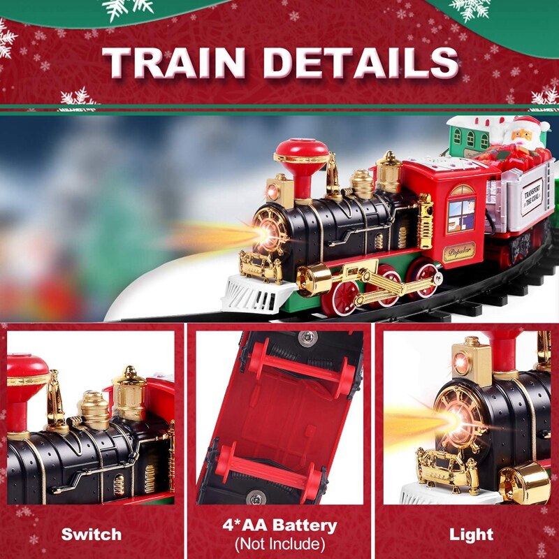 Legetøjstog sæt med lys og lyde, juletog sæt, runde form jernbanespor til omkring juletræ batteri opera