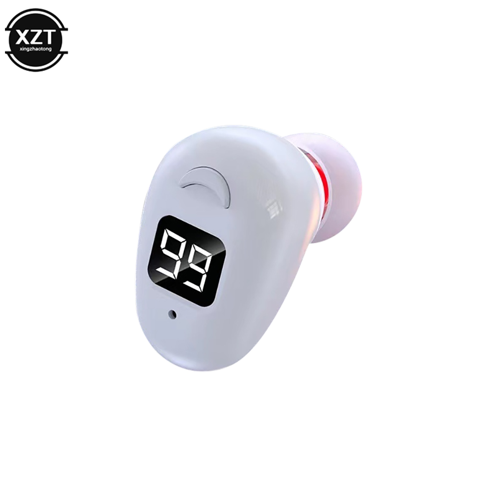 S980 Digital Bluetooth Earphones Mini In Ear Invisible Extra Long Standby Business LED Display Earplugs: WHITE