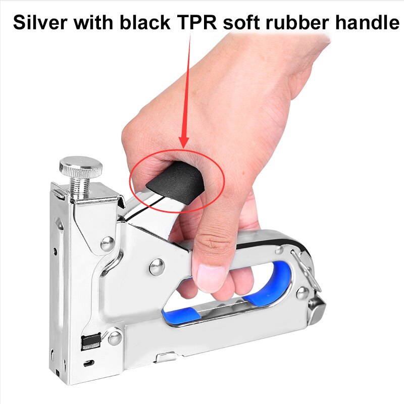 Staple Gun 3 in 1 DIY Home Decoration Furniture Stapler Manual Nail Gun with 1000 Staples Nailer: Silver soft rubber