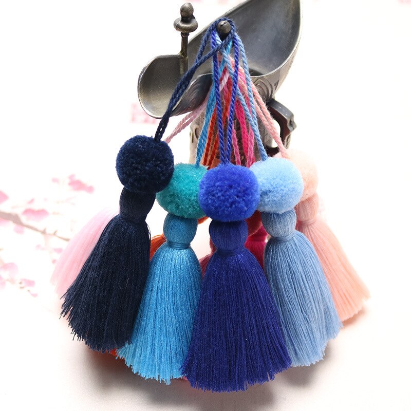 6Pcs Pompon Ball Tassel Fringe DIY Keychain Bag Jewelry Making Charms Curtain Pendant Accessories Crafts Hanging Tassels Trim